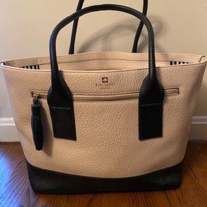 Kate Spade Pebbled Leather White with Black Accents Large Tote Bag